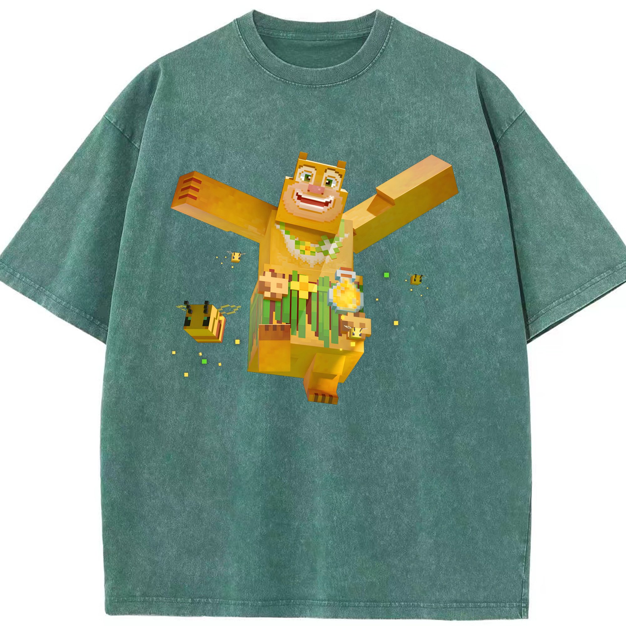 （画像用） マインクラフト ブロックの世界 Minecraft MC Block world 綿100% ヴィンテージ風 半袖Tシャツ（フロントプリント）